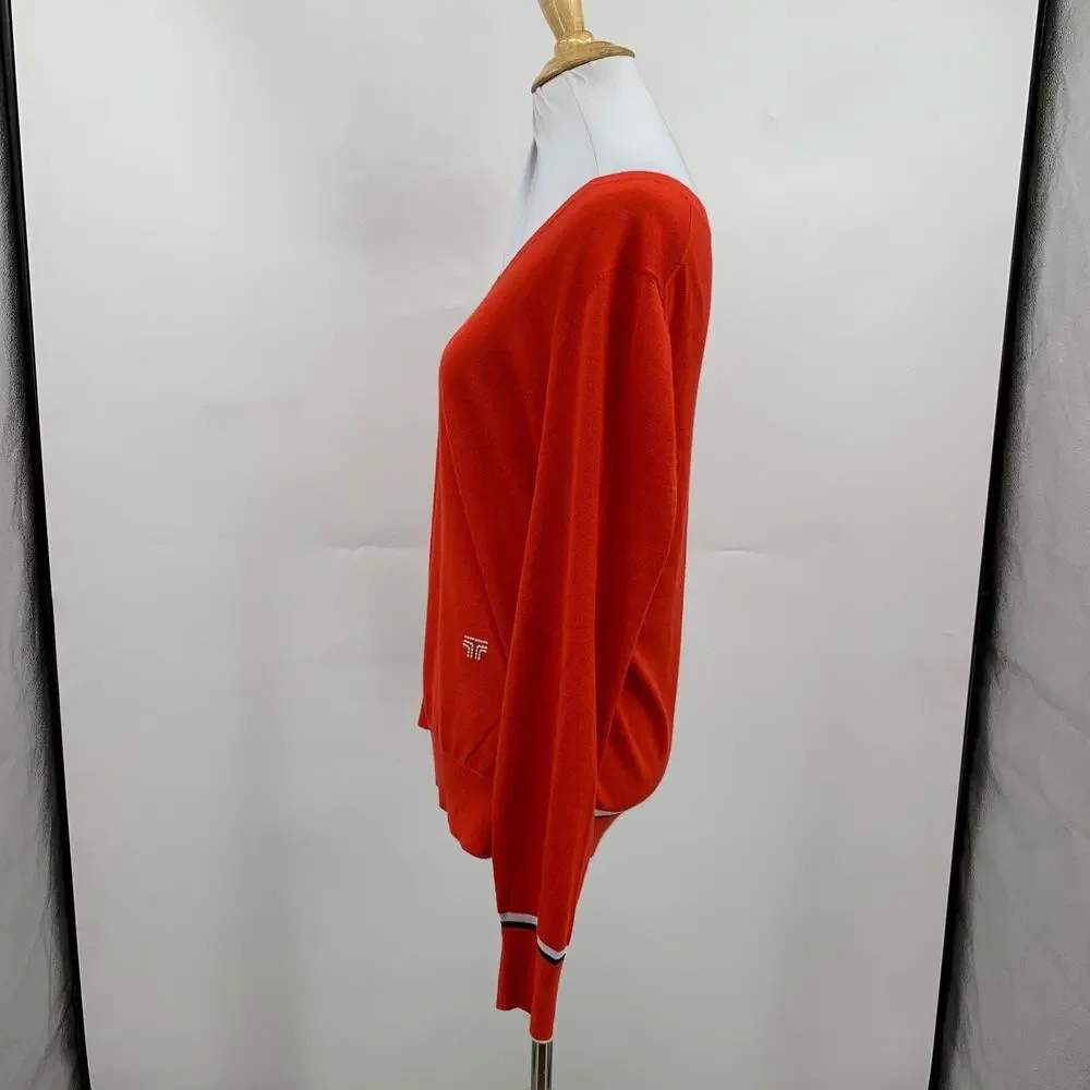 Tory Sport Sweater Womens M Medium Chili V Neck Long Sleeve Merino Wool Coolmax